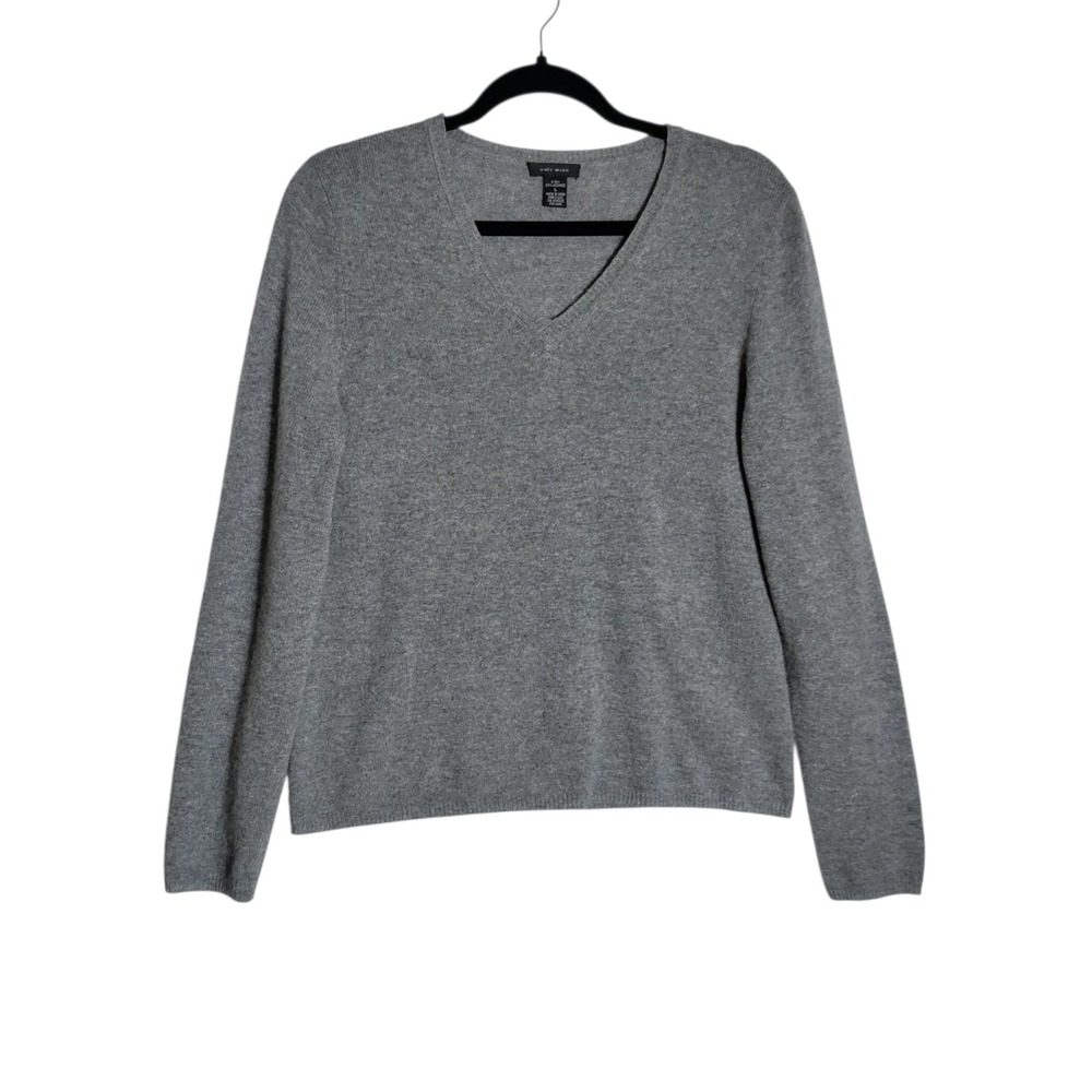 Only Mine Gray 100% Cashmere V-Neck Sweater Womens Large 2-Ply Knit Heather Grey